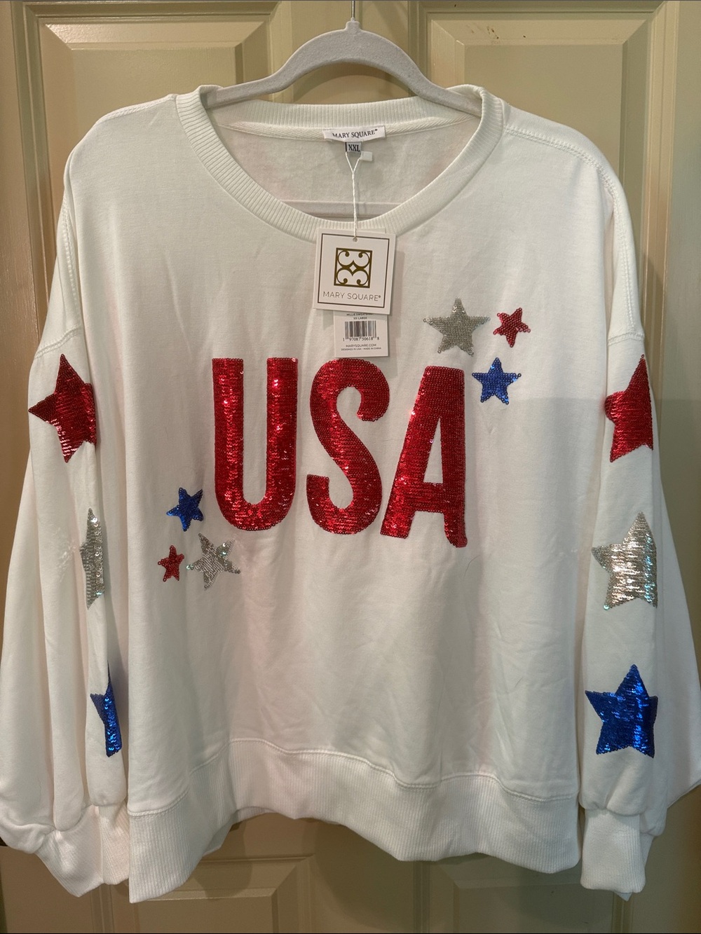 Mary Square White USA Sequin Sweatshirt